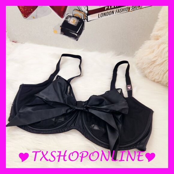 💗👙Victoria's Secret DREAM ANGELS Black Bow Satin Balconette Bra👙💗 NEW - Picture 6 of 9